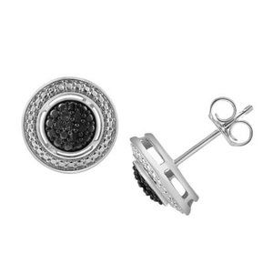 NIB 925 Sterling Silver 1/10 CTW Black Diamond Kiran Jewels Stud Prong Earrings